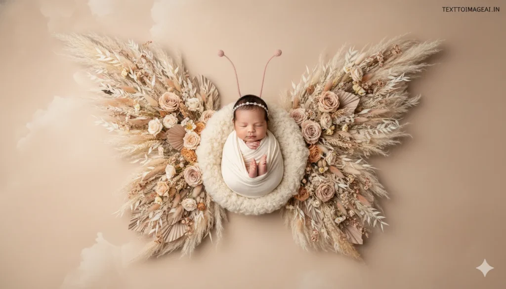 baby girl photoshoot prompt for gemini newborn butterfly floral fantasy setup baby girl photoshoot prompt ideas