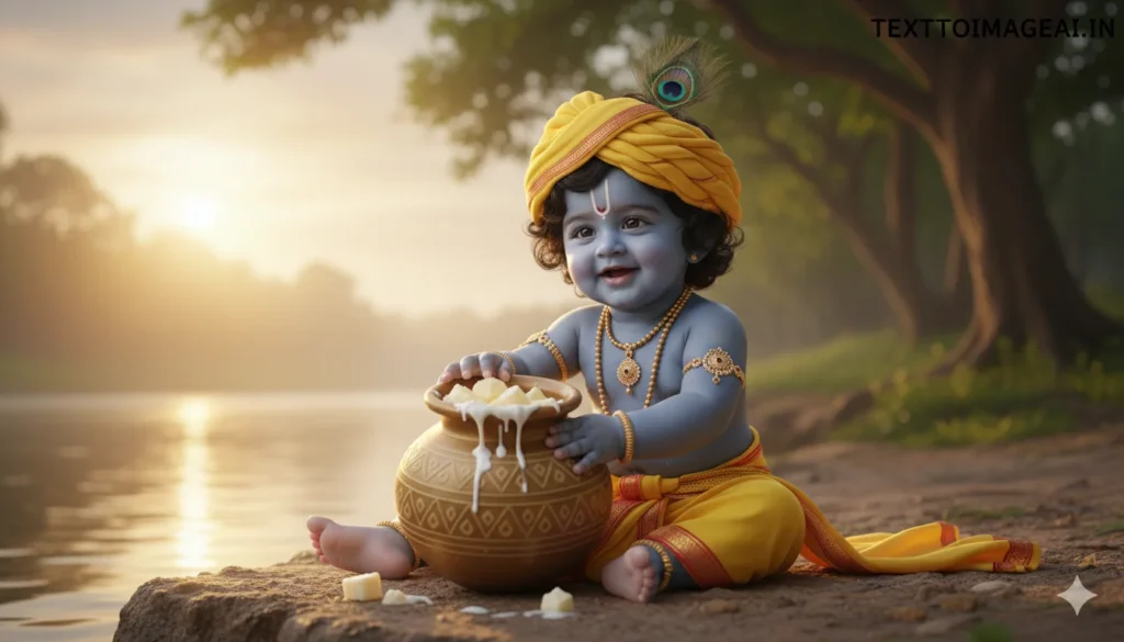 krishna baby photoshoot prompt baby krishna butter pot riverside portrait krishna baby photoshoot gemini prompts